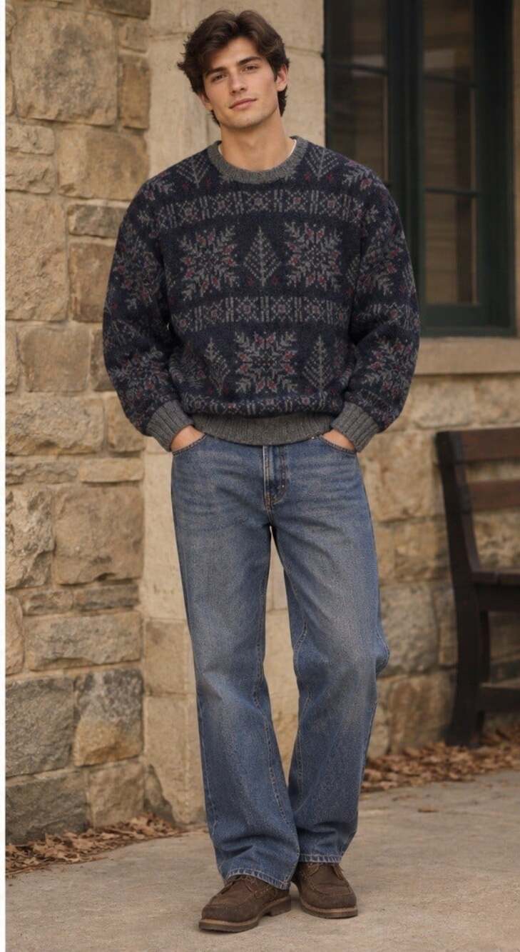 VTG EDDIE BAUER Mens Wool Blend Crewneck Sweater Nordic Casual Classic Retro L